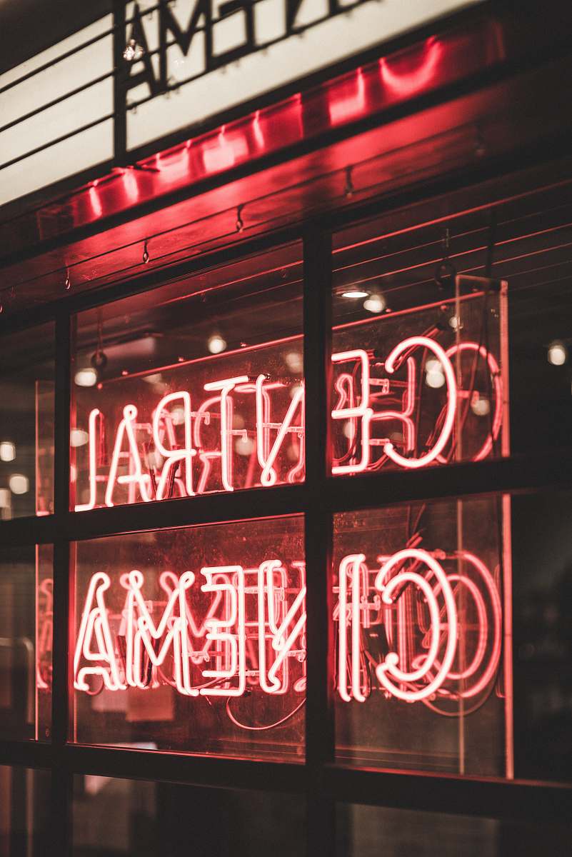 light red Central Cinema LED light sign sign