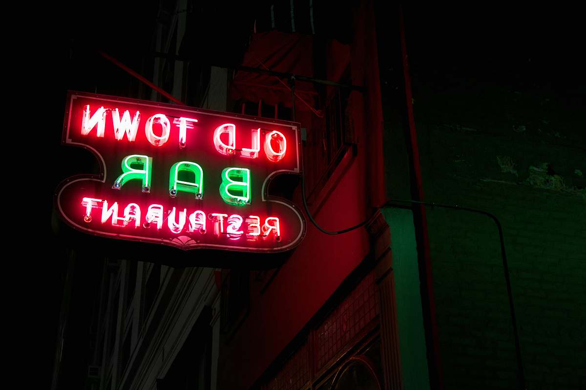 light turned on Old Town Bar restaurant neon light signage sign