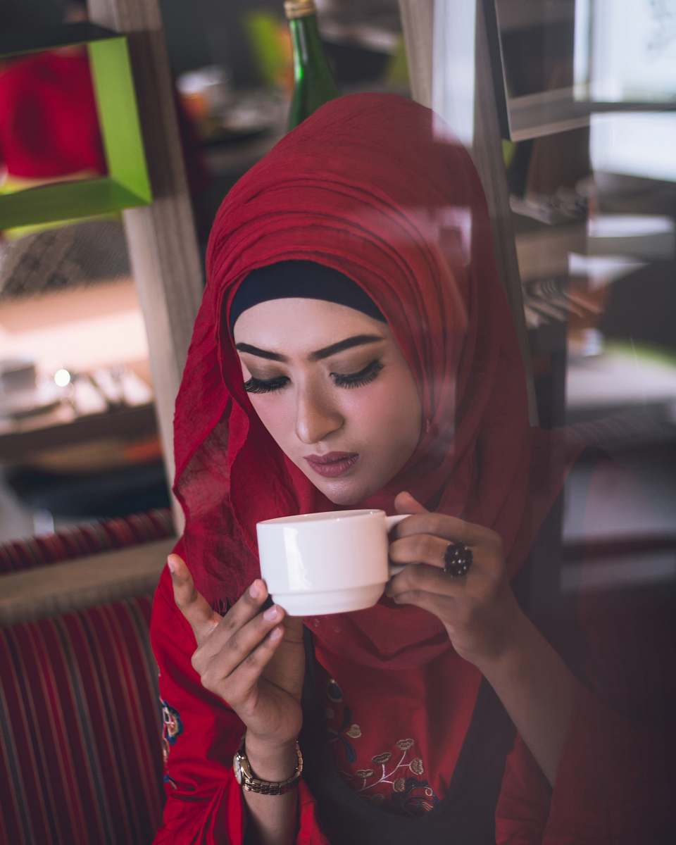 human woman drinking on mug person