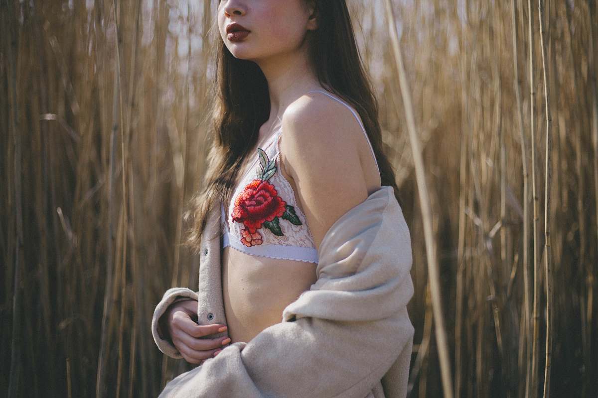person woman standing near wheat field human
