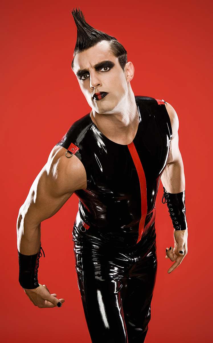 people man wearing black latex sleeveless shirt and pants human