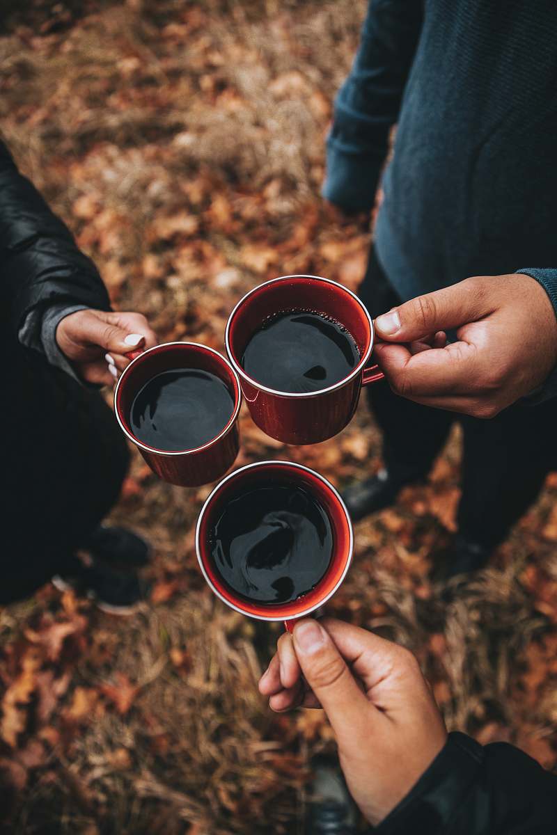 human three person holding mugs while cheers people