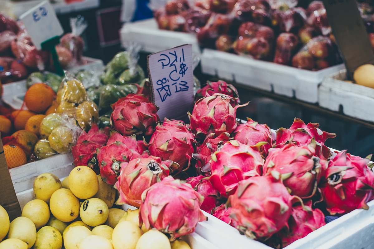 fruit bundle of dragon fruits for sale food