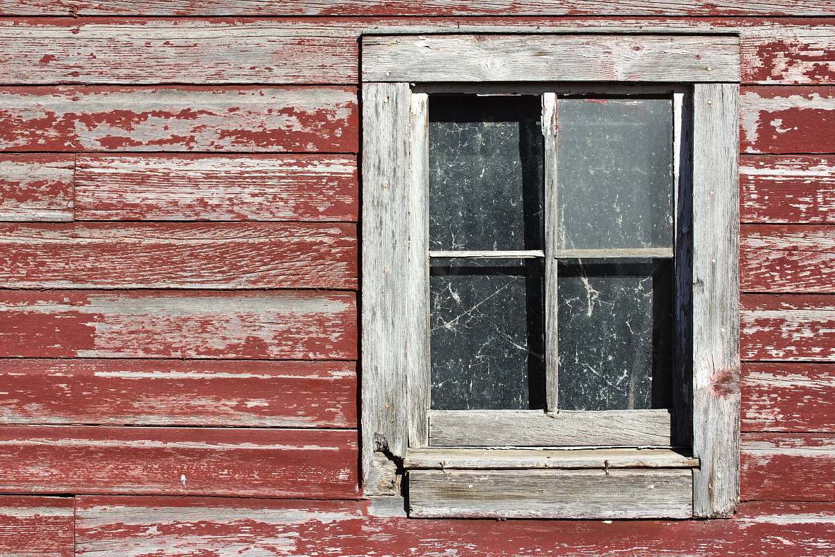 window 4-panel glass window with gray wooden frame rustic