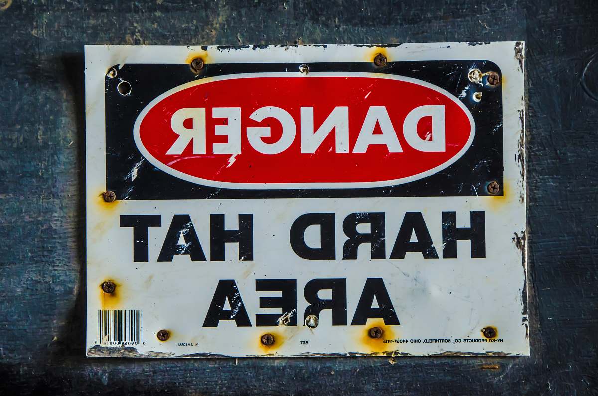 sign Danger Hard Hat Area signage rust