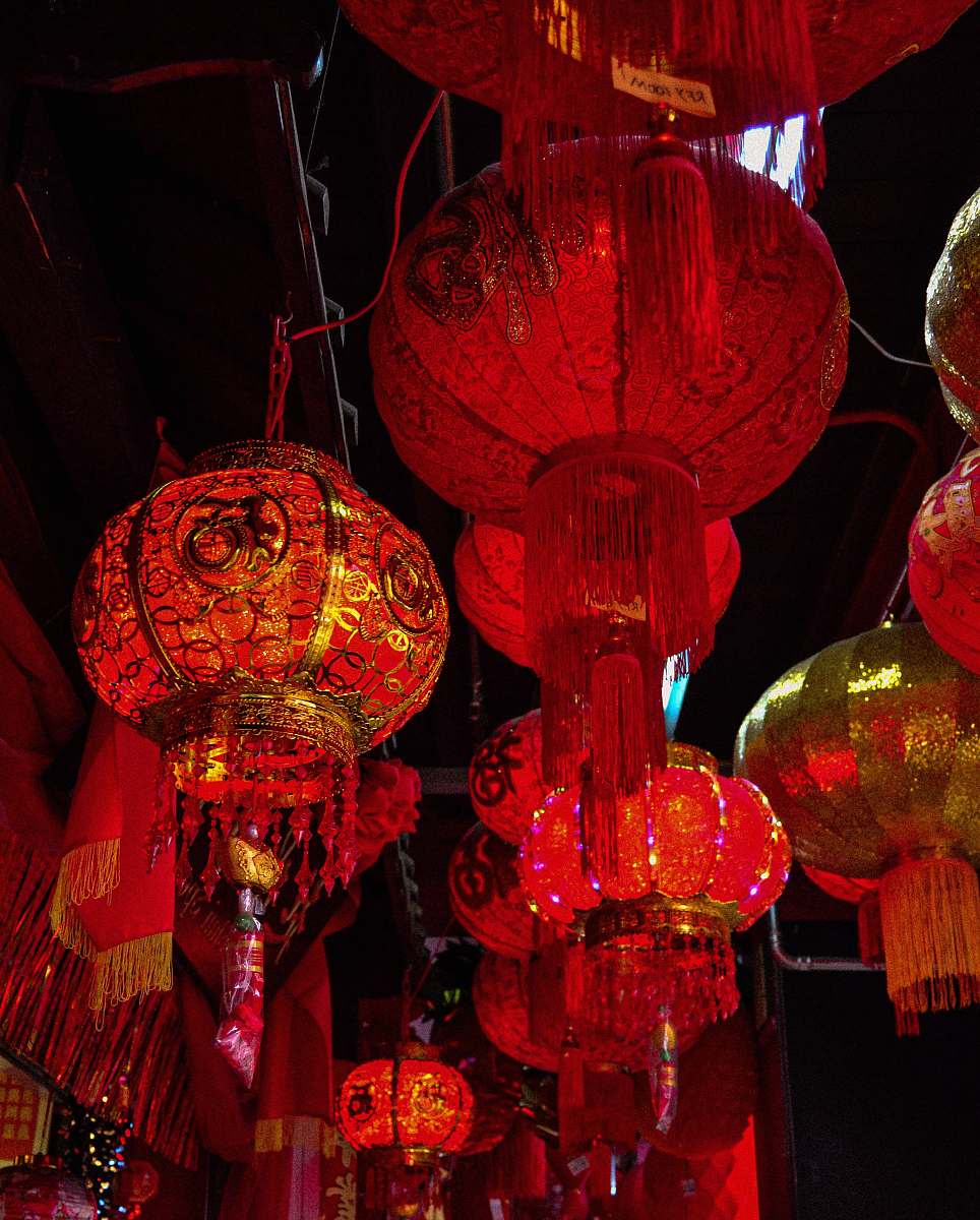 lamp hanging red Chinese lanterns during night lantern