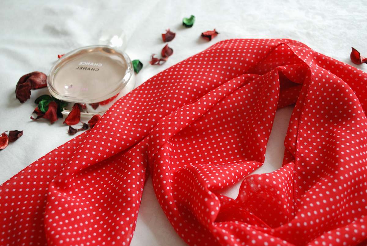 clothing red and white scarf apparel