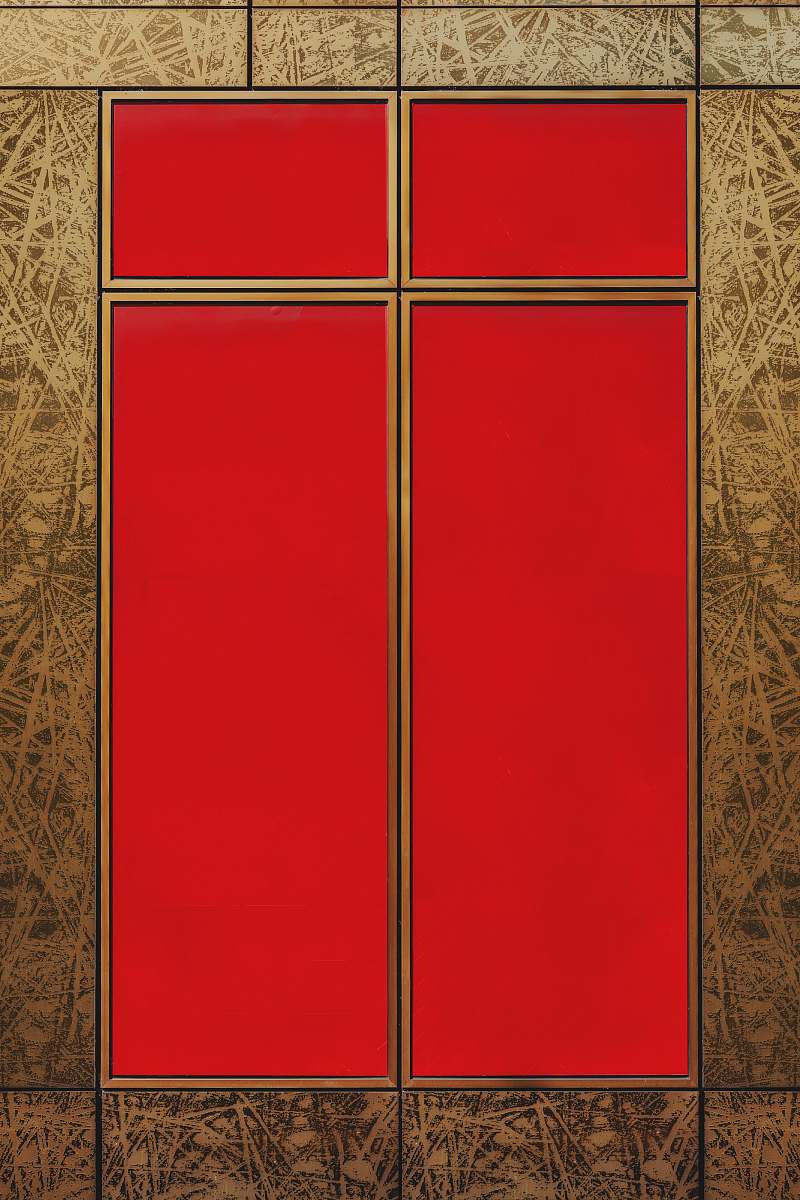 furniture red door with bamboo wallpaper geometry