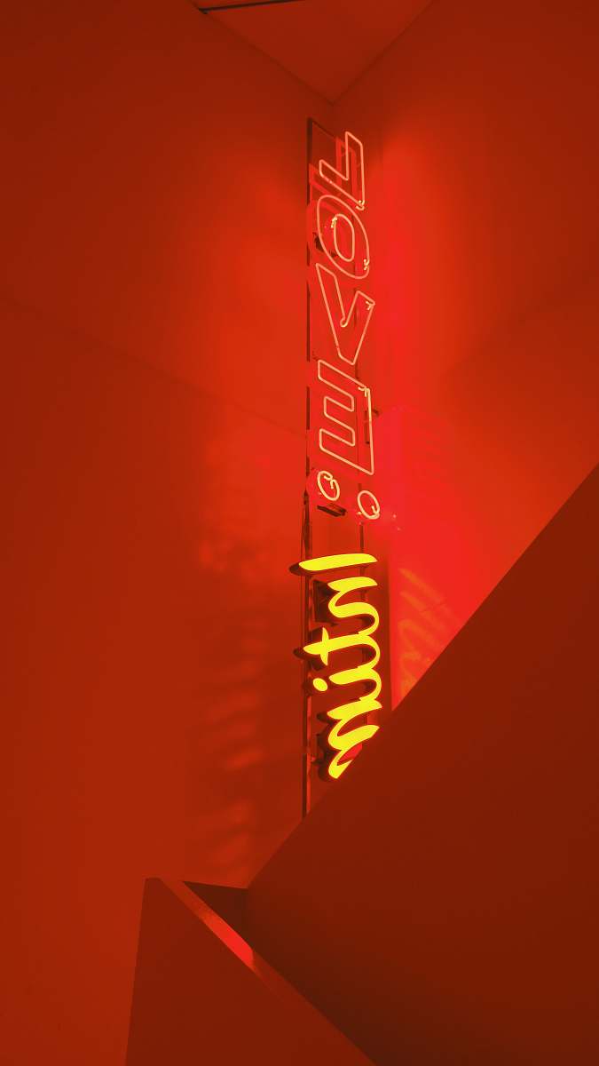 text red love neon light signage symbol