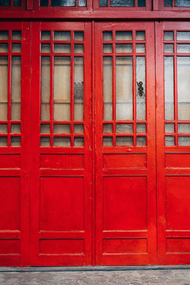 taiwan red wooden wall on concrete ground window