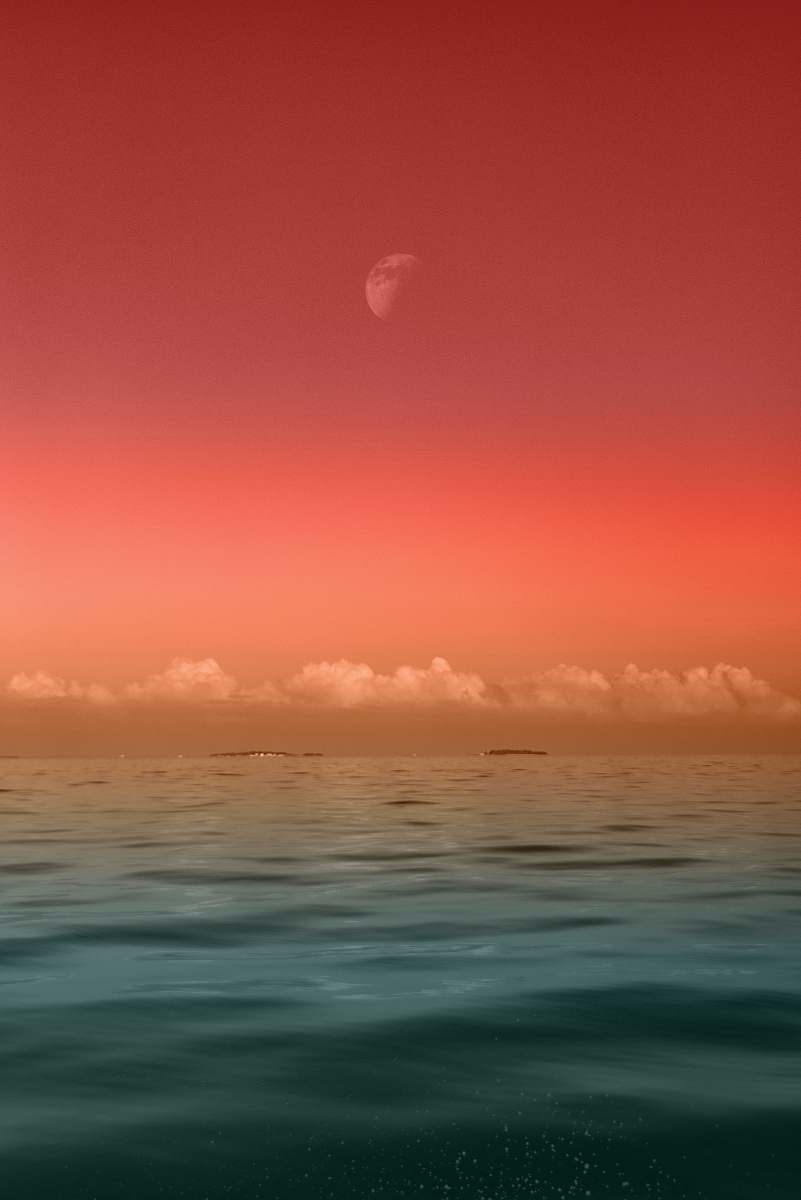 moon seascape photography of sea under half-moon ocean