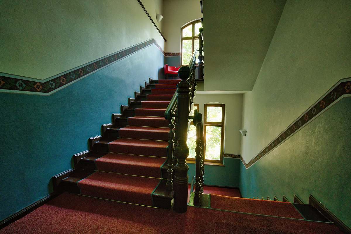 banister empty brown staircase handrail
