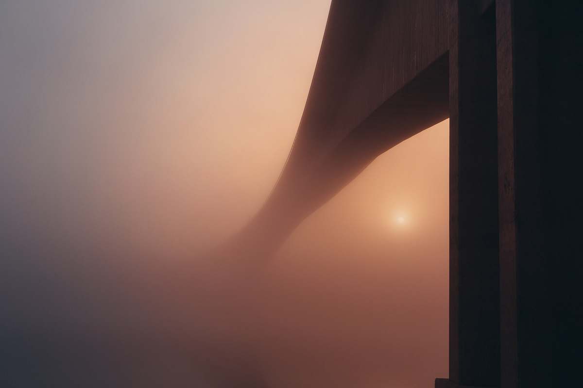 bridge gray concrete bridge fog
