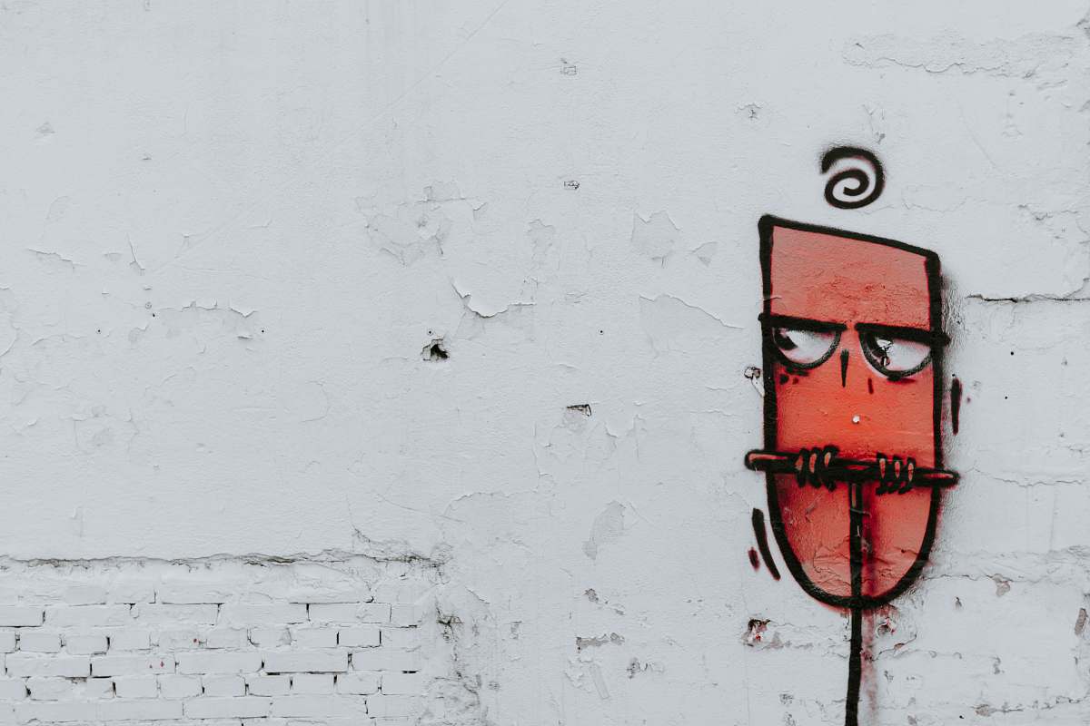 label human tongue painted white wall wall