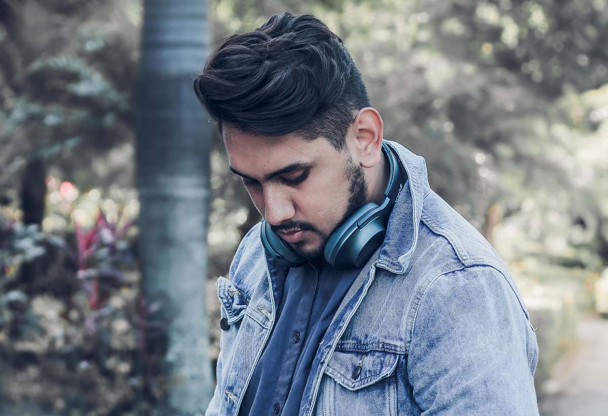 people man wearing blue denim jacket person