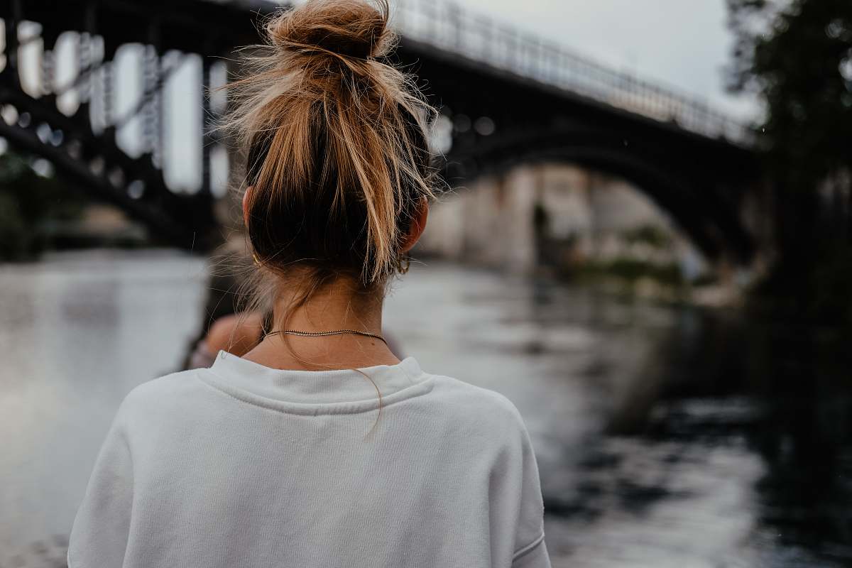 human woman sight seeing on bridge person