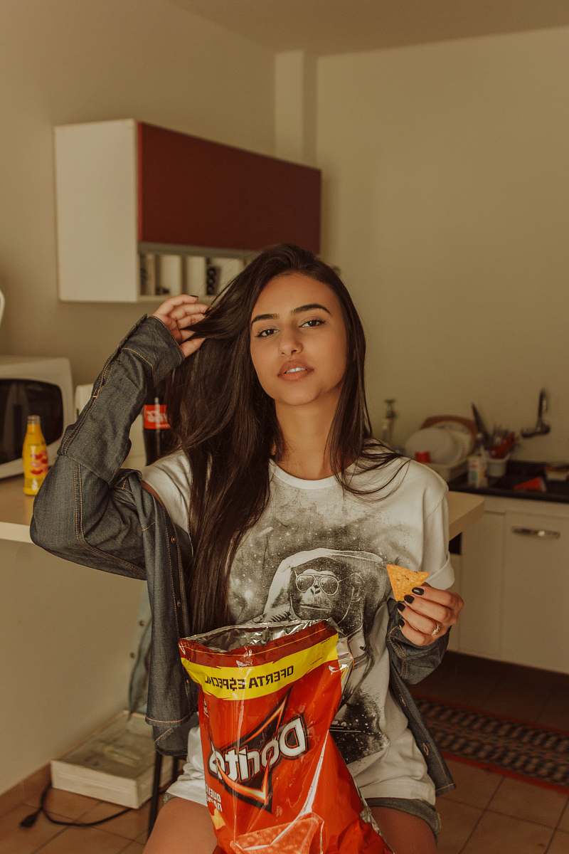 human woman wearing gray shirt person