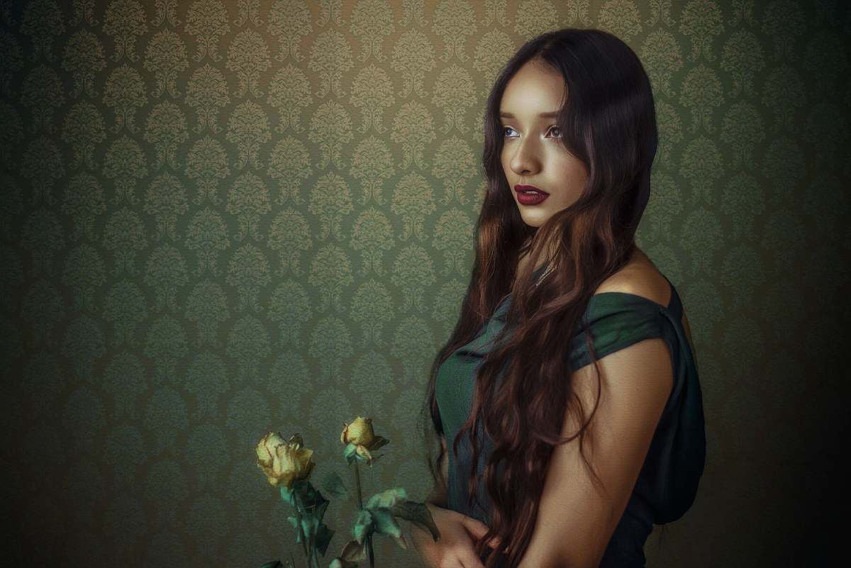 person woman wearing three yellow petaled roses human