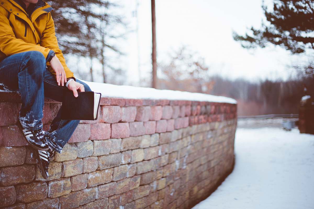people person sitting on brick wall human