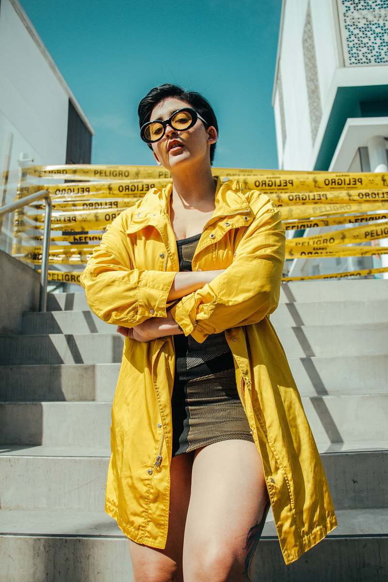 people woman standing on concrete stairs human