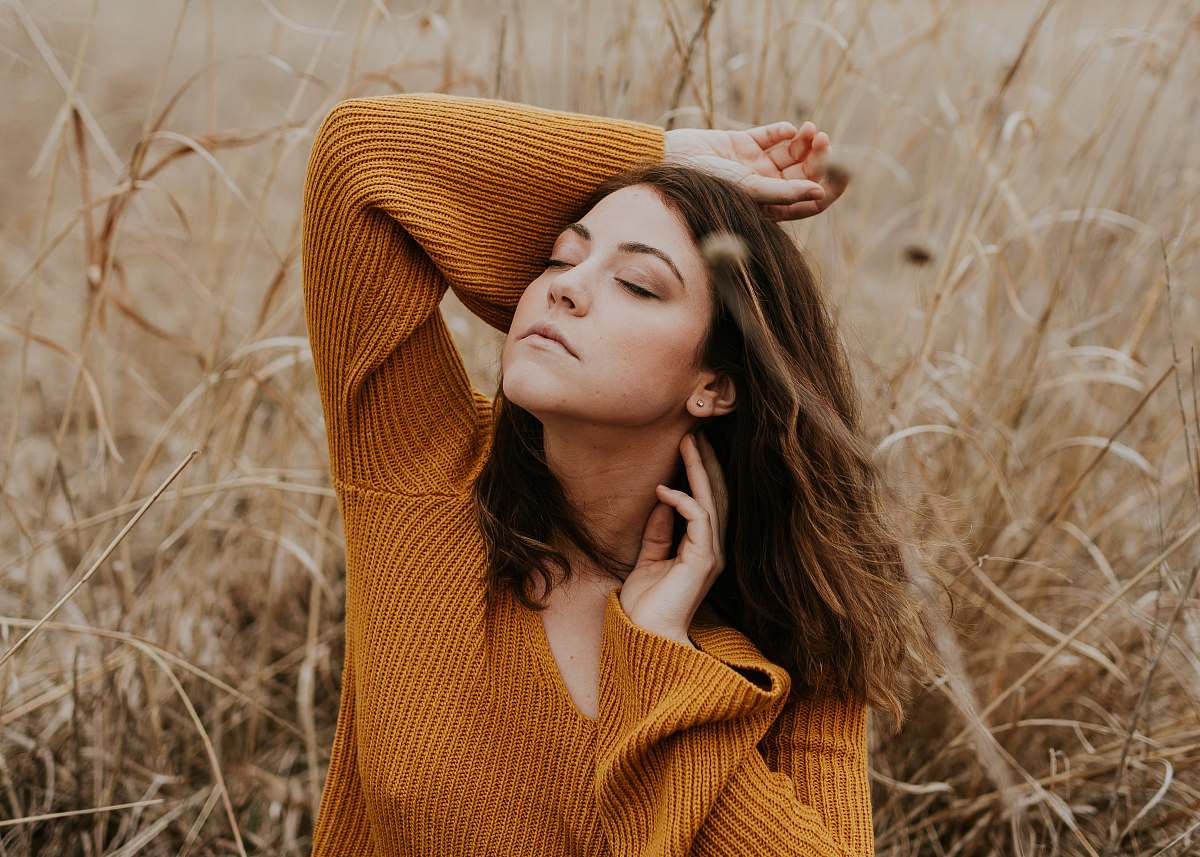 people women's orange sweater feeling breeze human