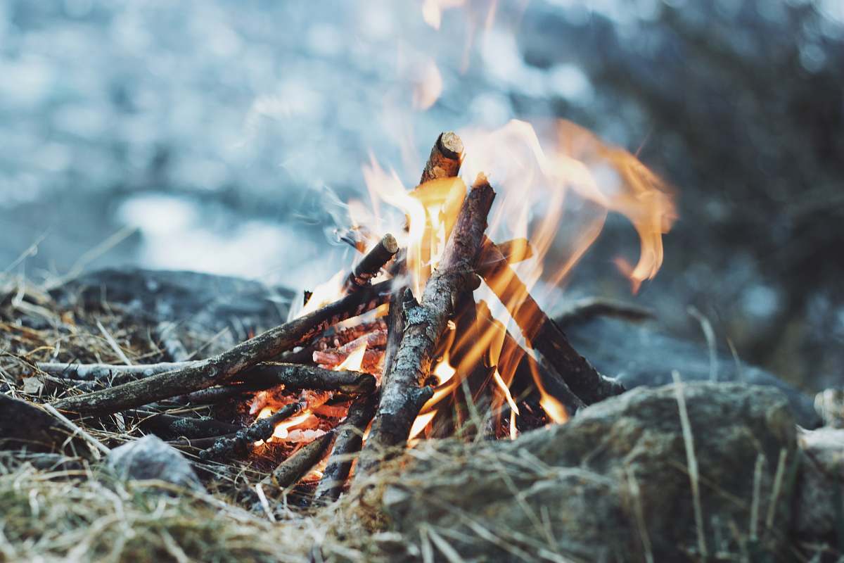 fire bonfire on ground flame