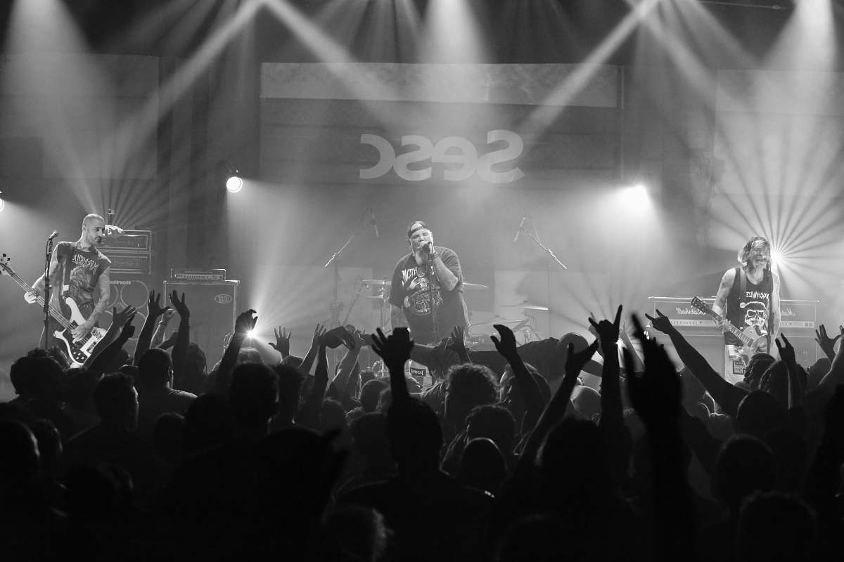 black-and-white grayscale photography of music band grey