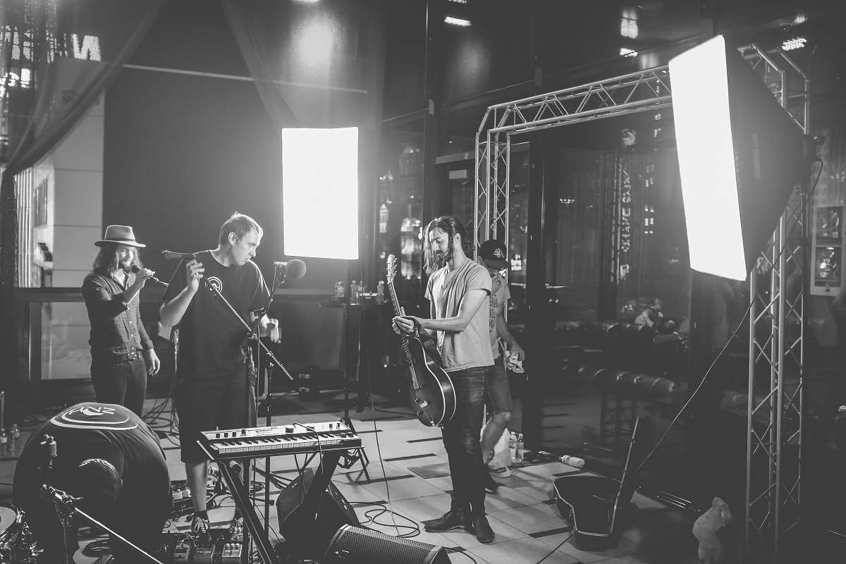 black-and-white gray-scale photography of band person