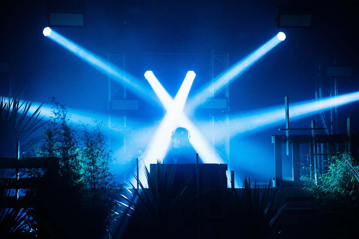 light lights pointing at man flare