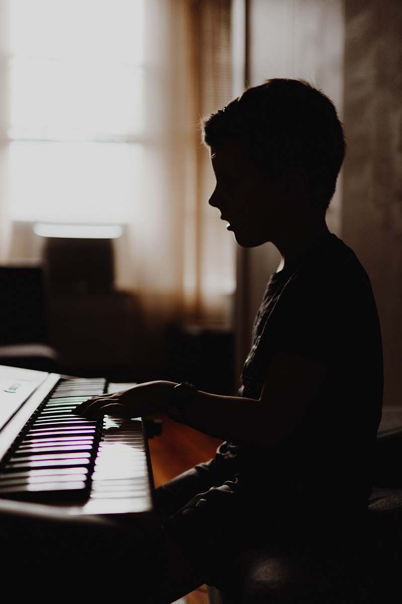human black and white piano person