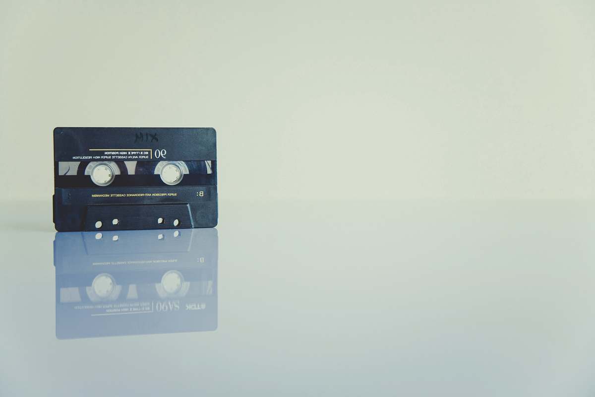 cassette black cassette tape on white surface grey