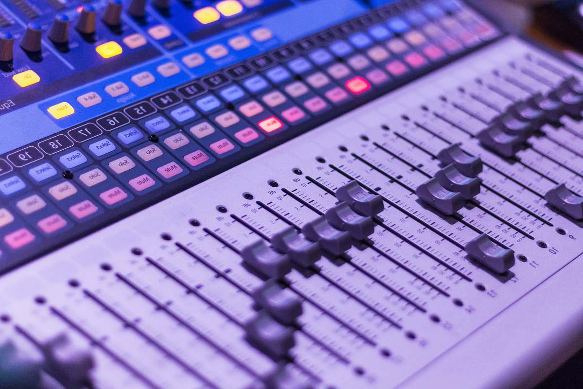 soundboard gray and black audio mixer mixing board