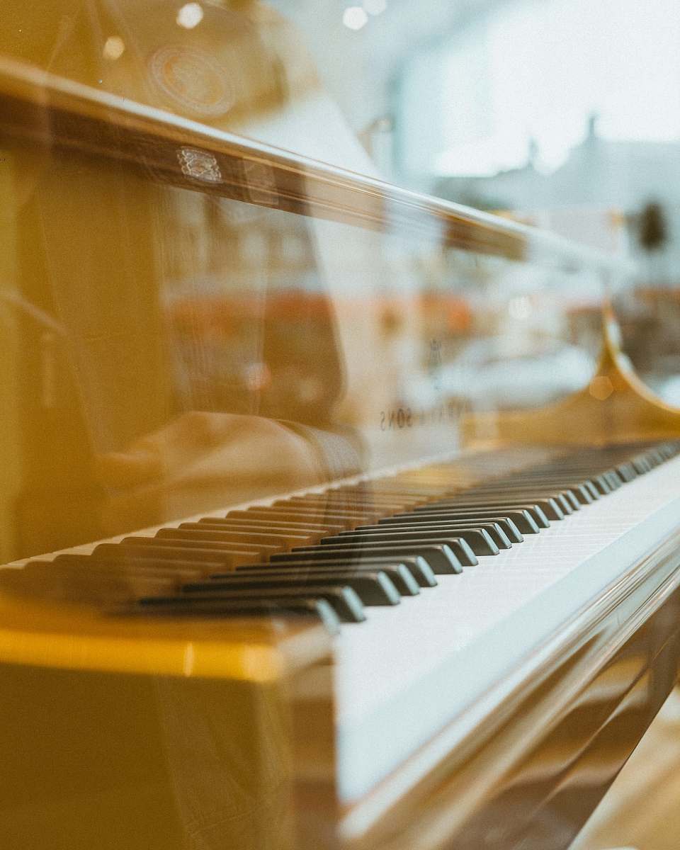 piano low-angle of brown piano grand piano