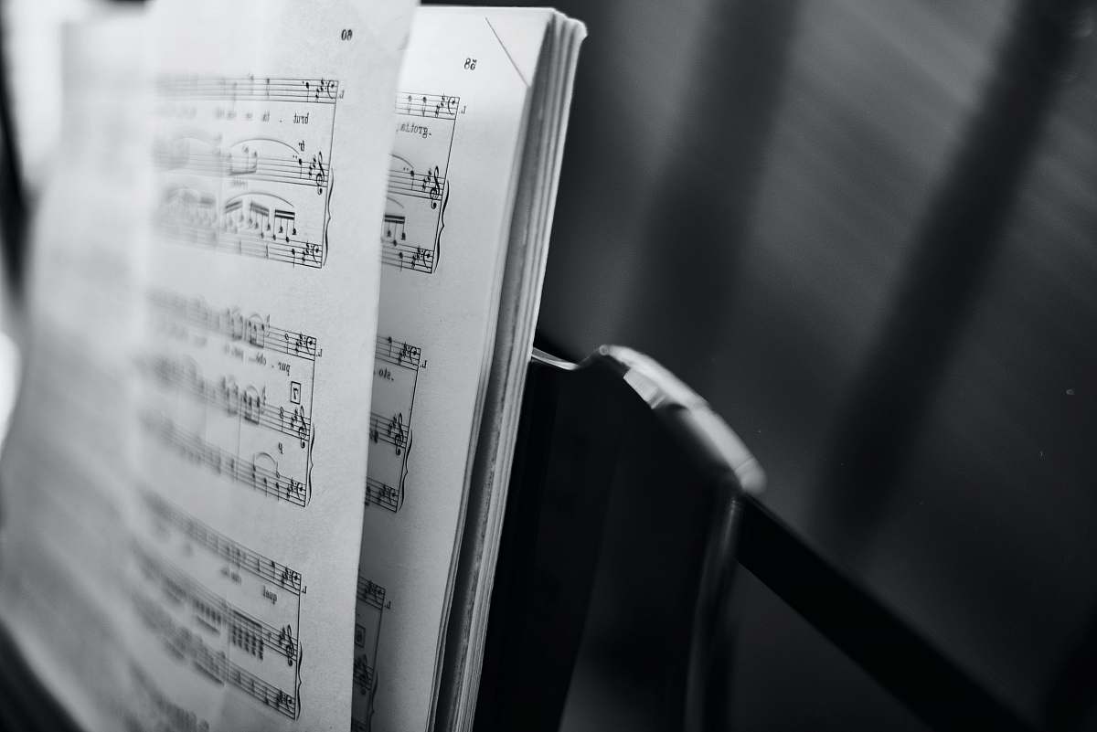 black-and-white music score closeup photo cologne