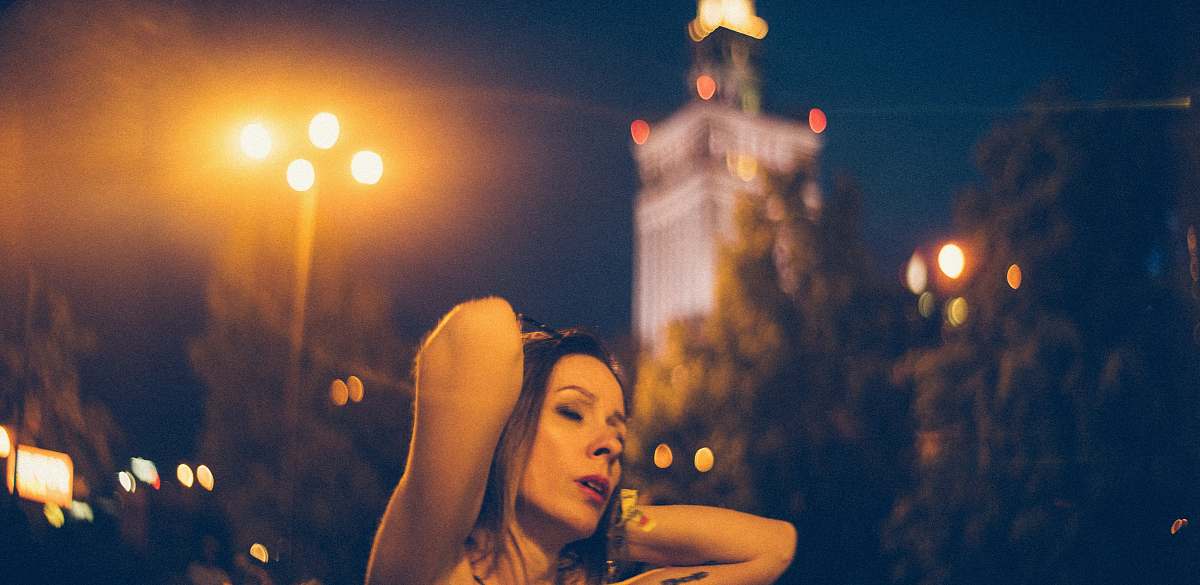 human female model in the city at night night life