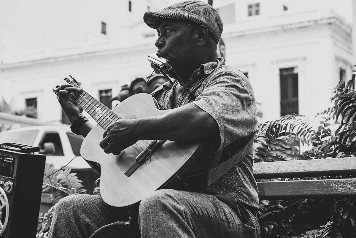 guitar man playing guiater black-and-white