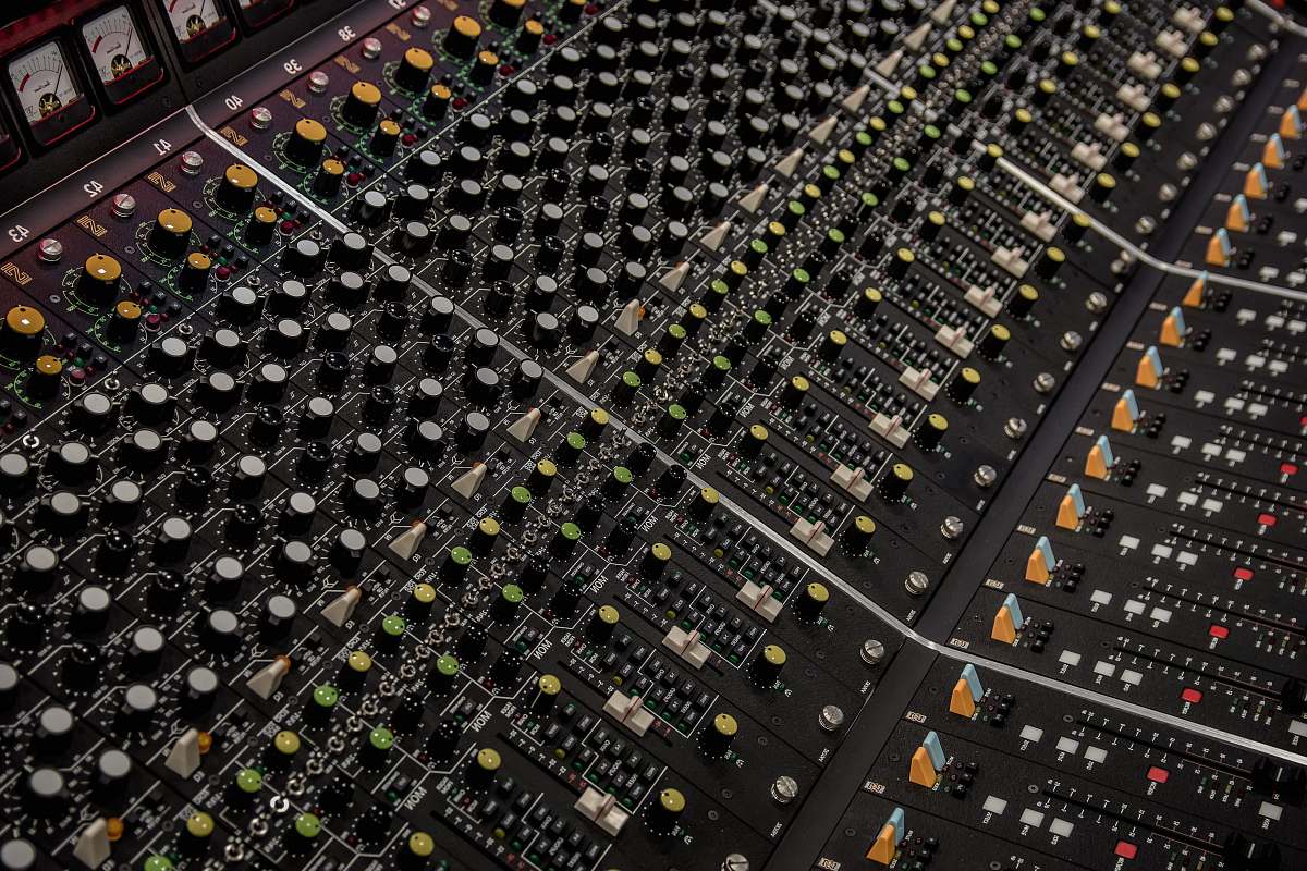 electronics black and green audio mixer computer