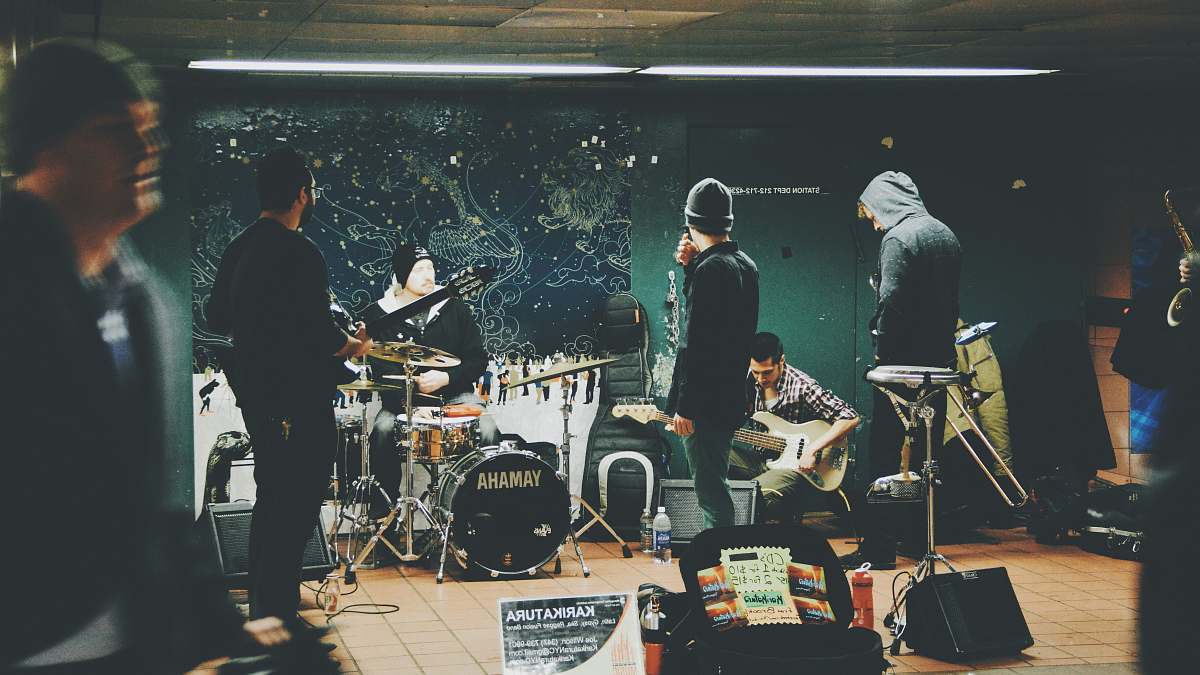 person band practicing on studio music