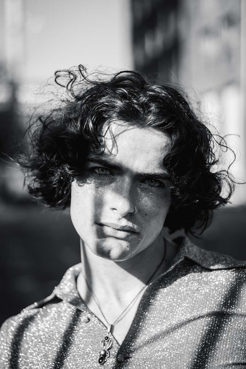 black-and-white grayscale photo of man portrait