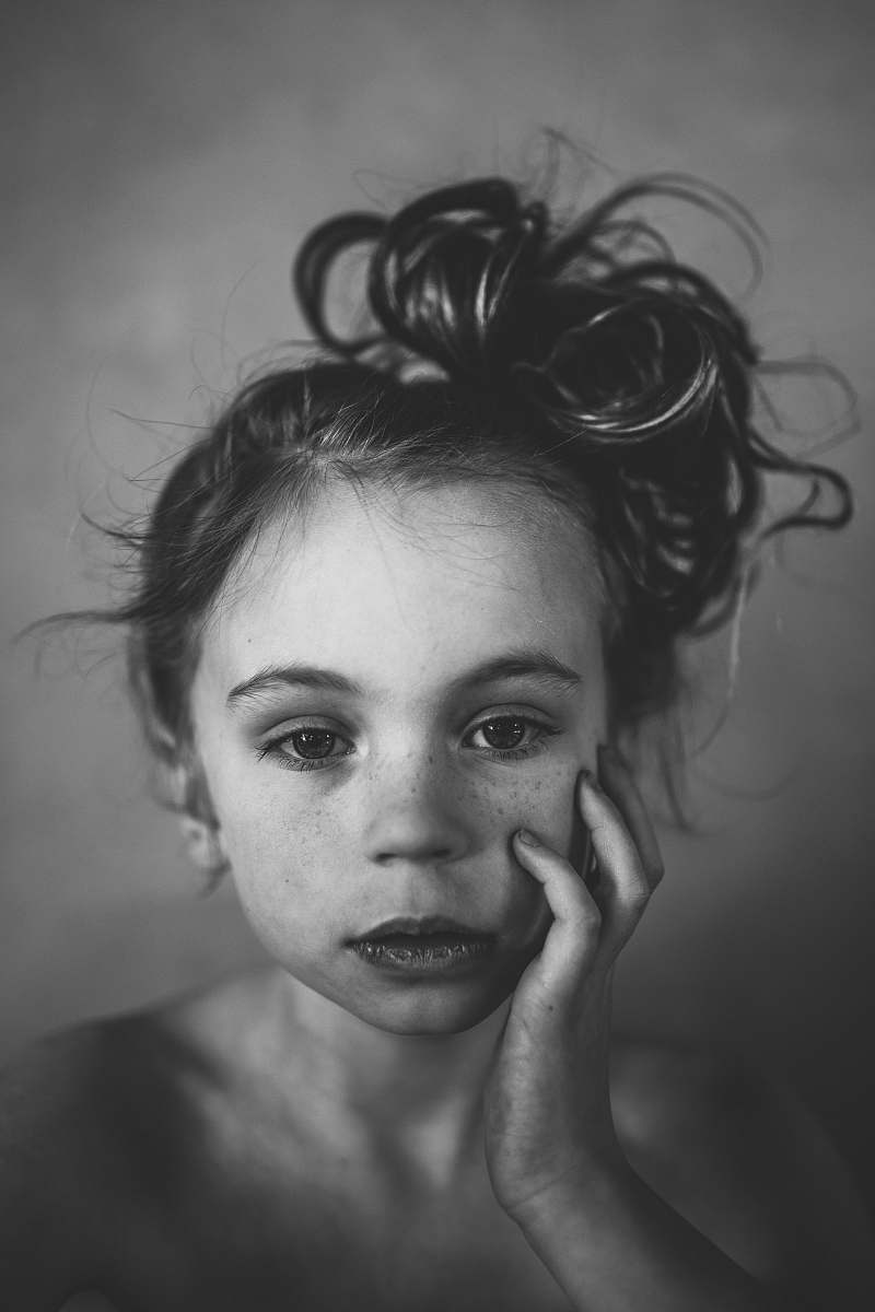 black-and-white grayscale photography of girl portrait