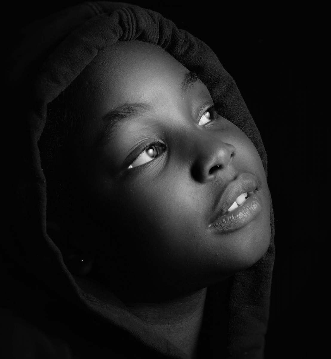 black-and-white grayscale photography of kid black