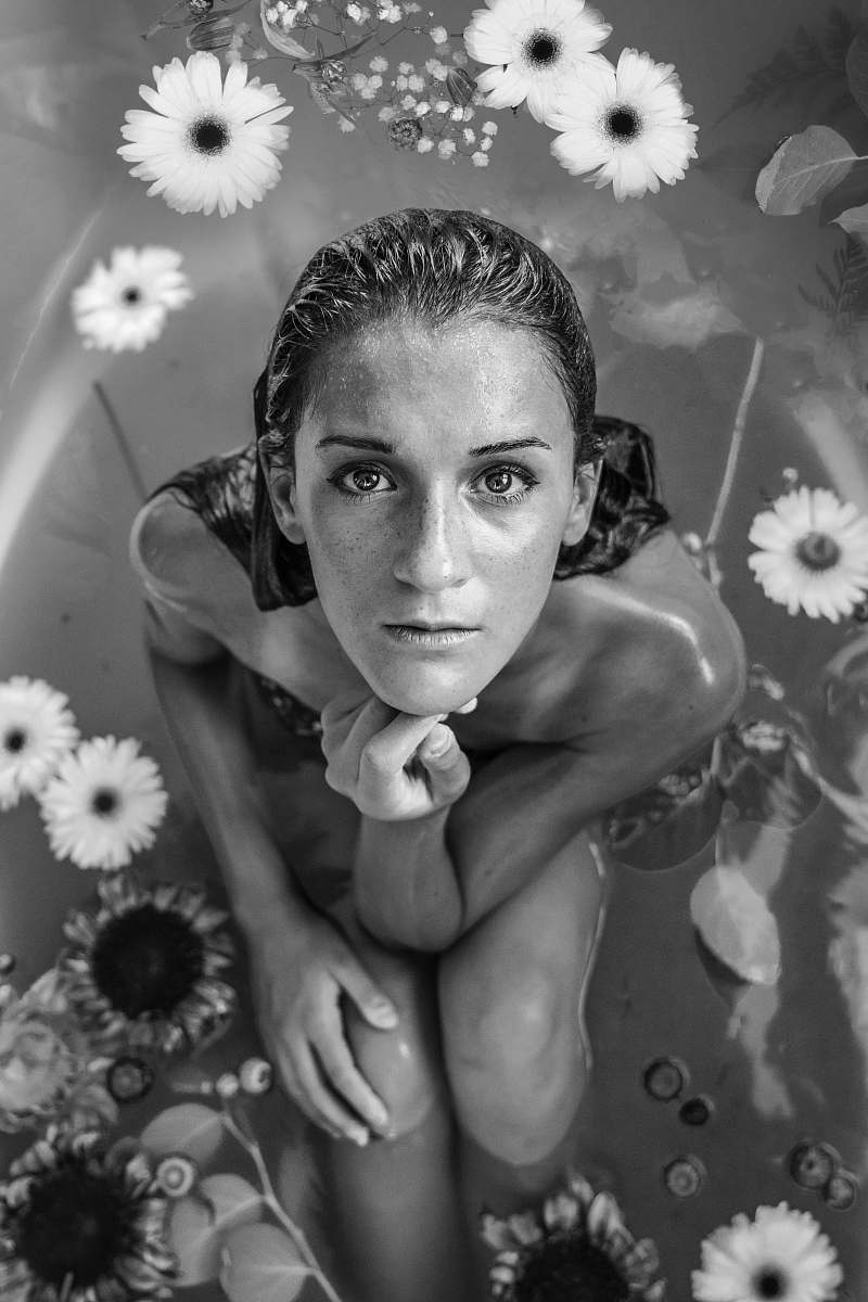 black-and-white grayscaled photo of woman face