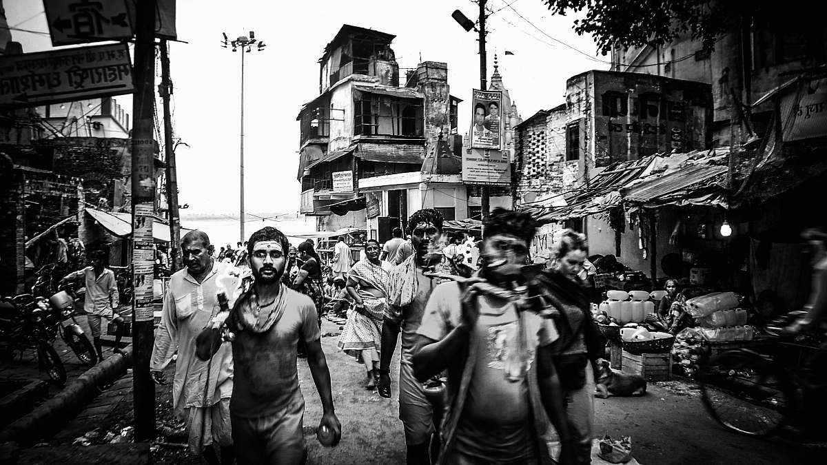 black-and-white people grayscale photo varanasi