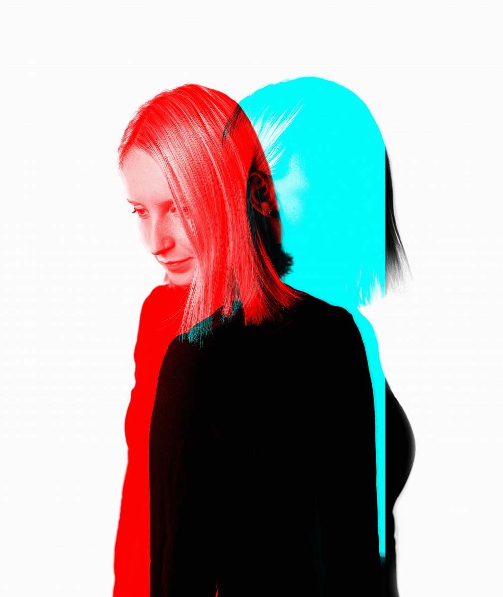 human woman with red and blue photo effects person