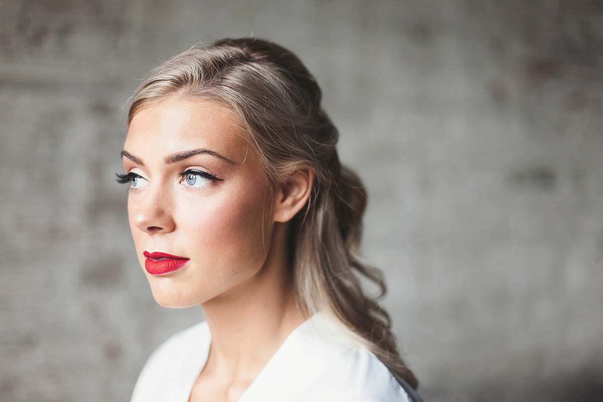people woman wearing white shirt with red lipstick woman