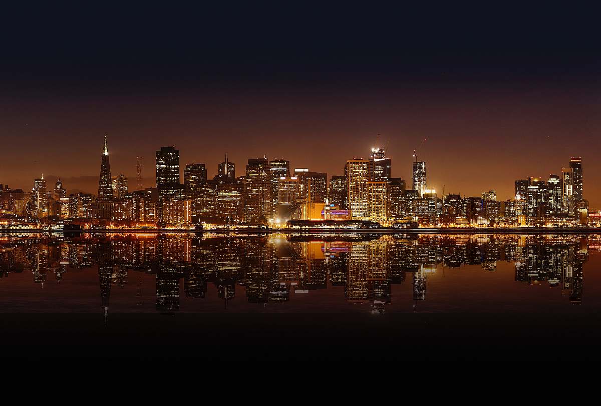 city aerial view of buildings during night time downtown