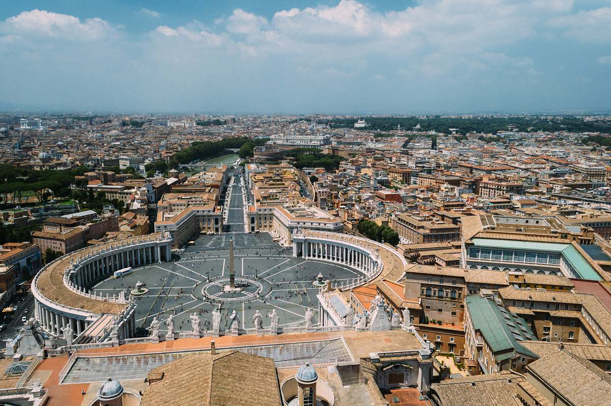 city aerial view of city of Rome in Italy downtown