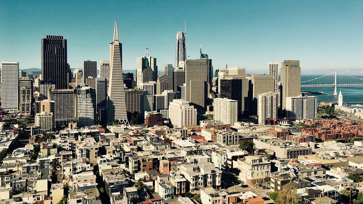 city aerial view of high-rise buildings urban