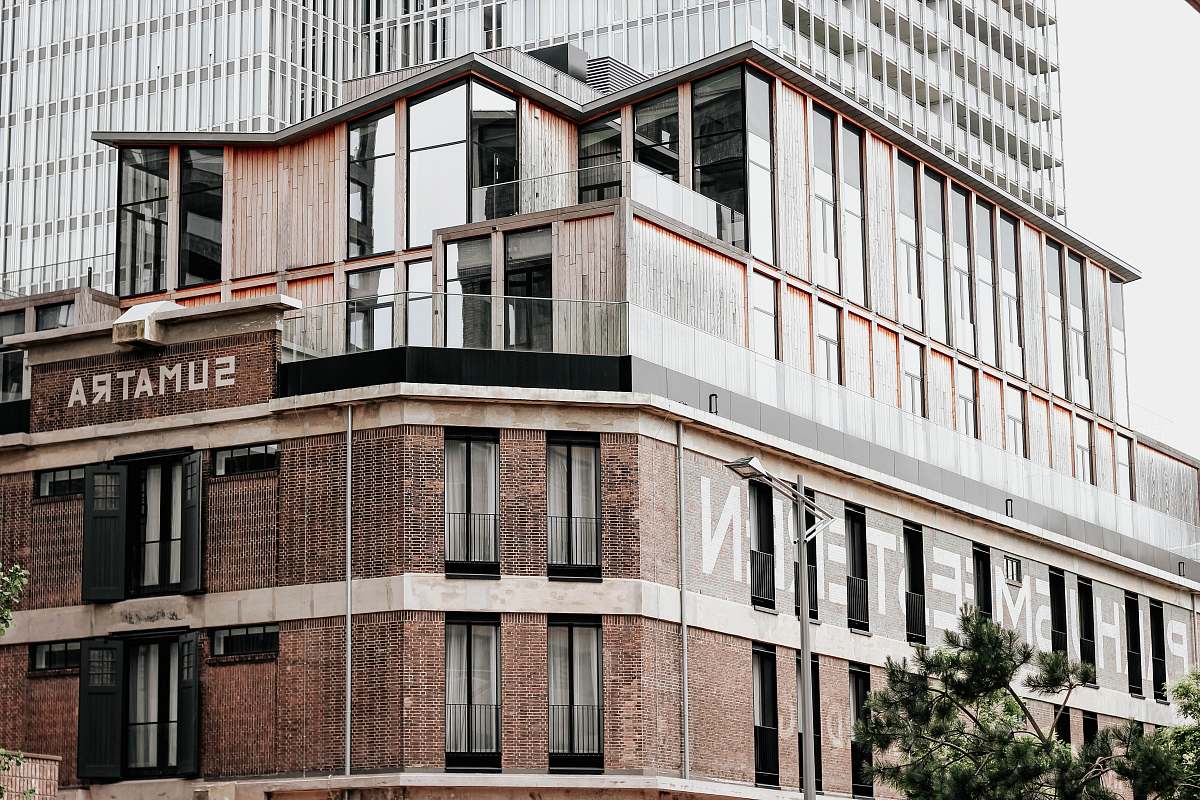 city black, brown and white Sumatra brick building high rise