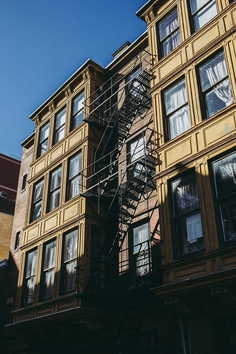 city black metal fire exit ladder high rise